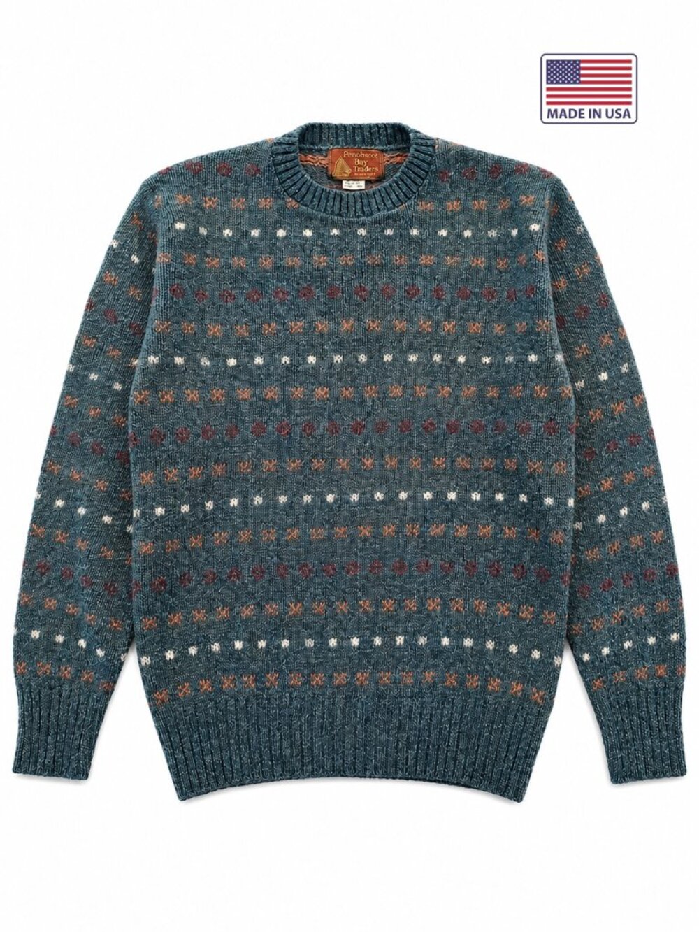 VTG Penobscot Bay Traders Made in USA Fair Isle Knit Sweater  Crewneck Pullover